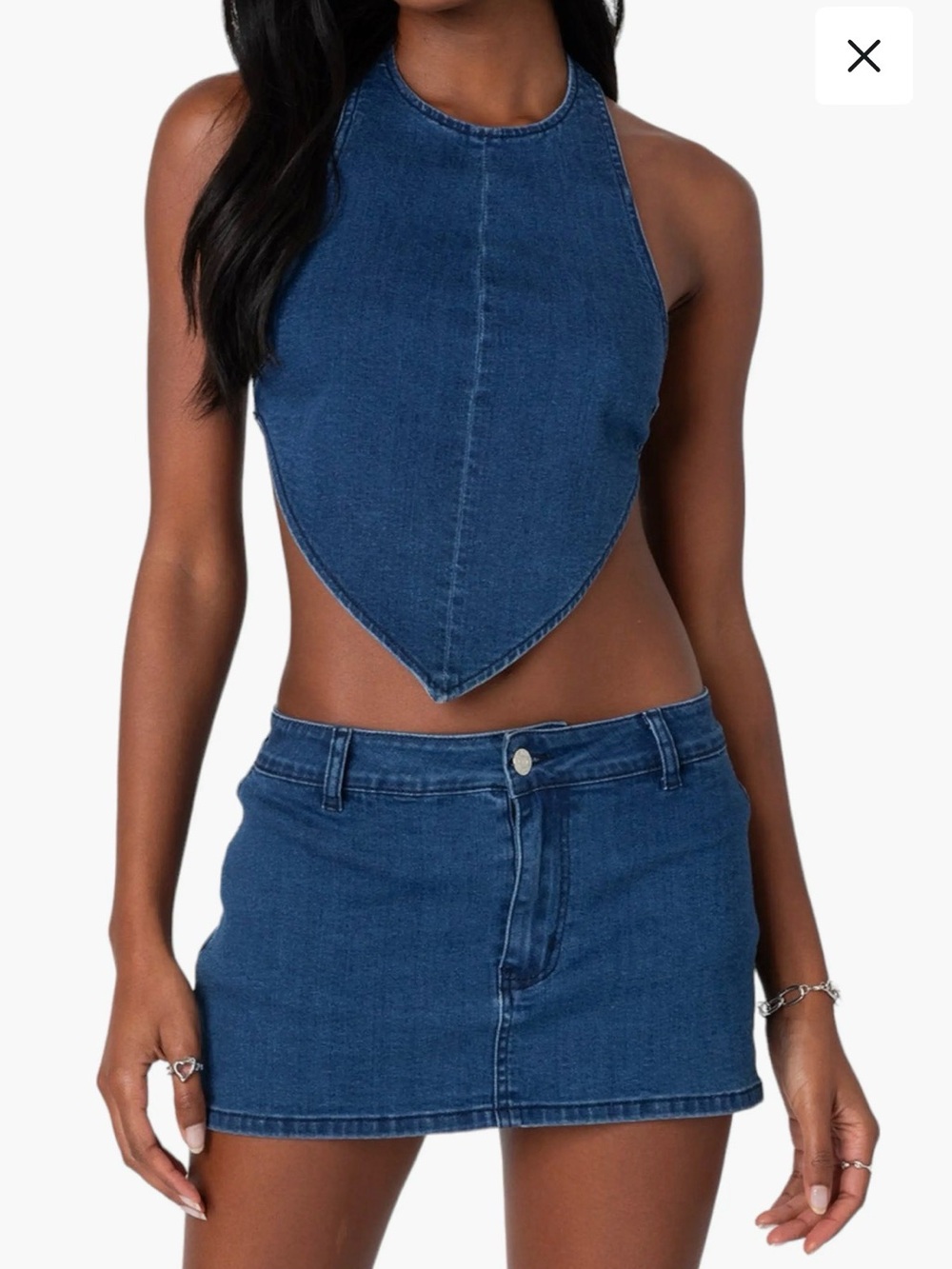 Edikted Blue Denim Halter Crop Top